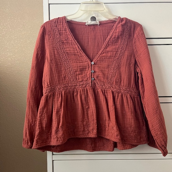 Lucky Brand Tops - Lucky brand red embroidered blouse
